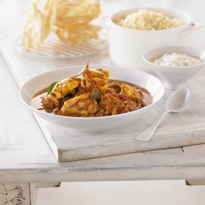 North Indian Chicken Curry with Ginger, Coriander and Steamed Saffron Rice