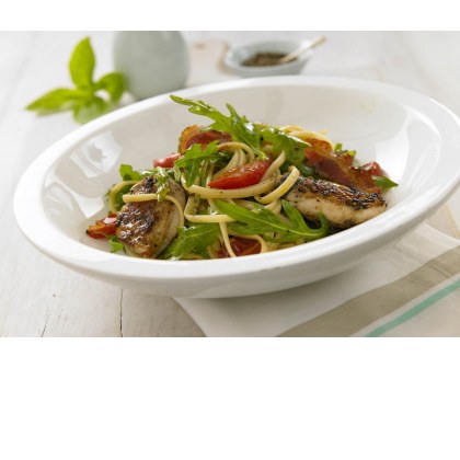 Peppered Quail With Pancetta, Noodles And Semi Dried Tomato