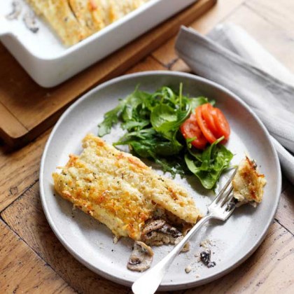 Cheese & Mushroom Crepe Bake