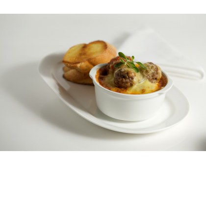 Herbed Pork Meatballs with Cheesy Topping