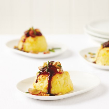 Twice Baked Cheddar Souffle with Grapes and Walnuts