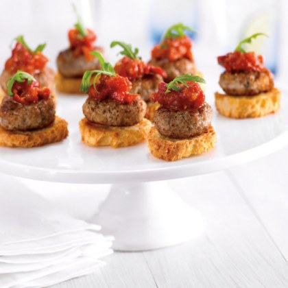 Mini Quail Meatballs On Crostini