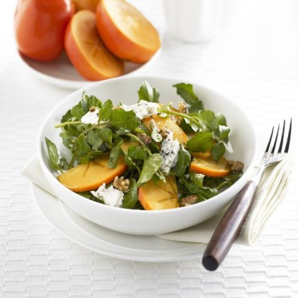 Persimmon and watercress salad with gorgonzola and toasted walnuts