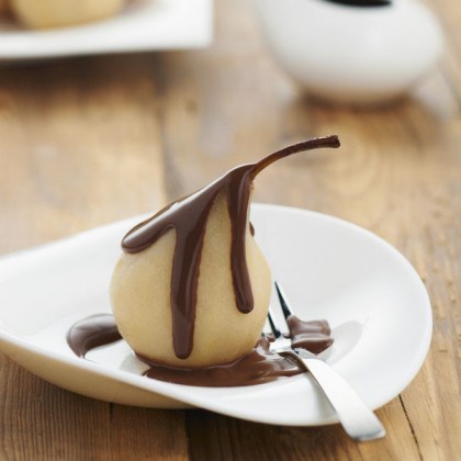 Poached Pears In Chocolate Sauce