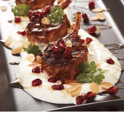 Middle Eastern Lamb Cutlets with Garlic Yoghurt, Honey and Almonds