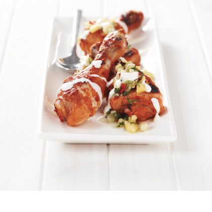 Tandoori Chicken Drumsticks with Honeydew, Pineapple and Mint Salsa