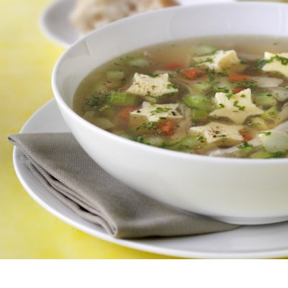 Chicken and Vegetable Soup with Herb Egg Custard