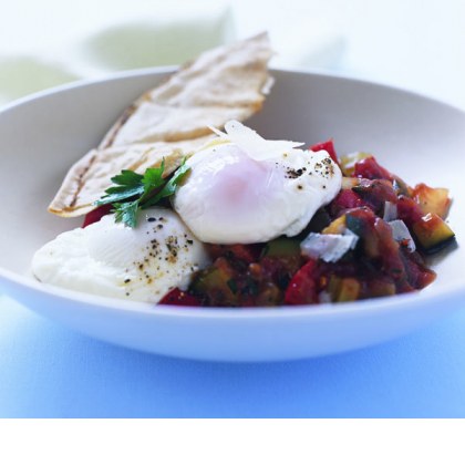 Poached egg on a Sicilian Caponata
