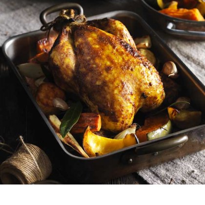 Curry and Orange Roasted Cornfed Chicken with Left over Veggies