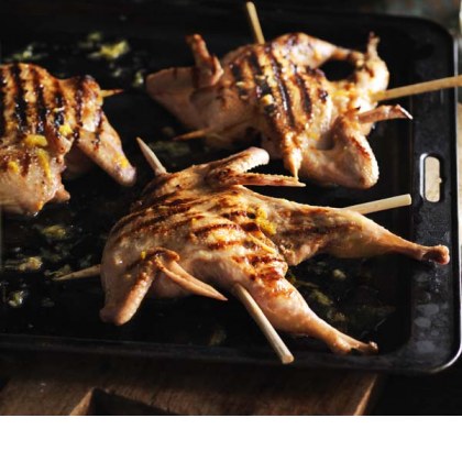 Green Ginger Wine Marinated Quail Skewers
