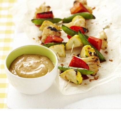 Vegetable Skewers with Satay Yoghurt Sauce