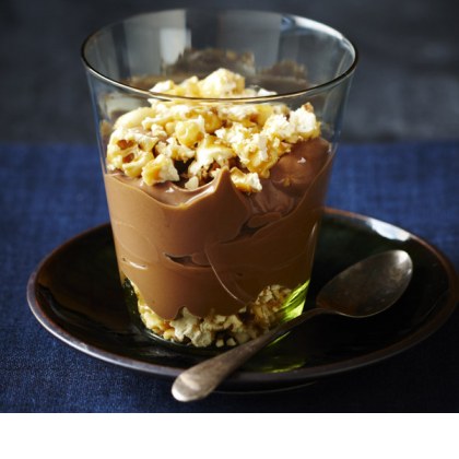 Chocolate Pots with Crushed Caramel Peanut Popcorn