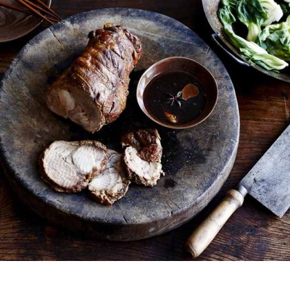 Oven Braised Pork Neck with Stir Fried Asian Greens