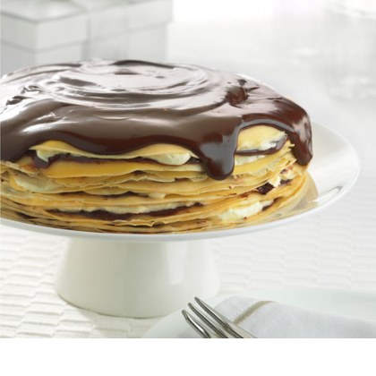 Chocolate Hazelnut Crepe Cake with Chocolate Sauce