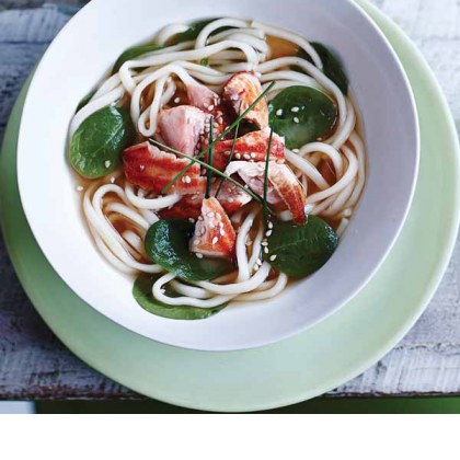 Japanese Noodle Broth with Salmon & Spinach