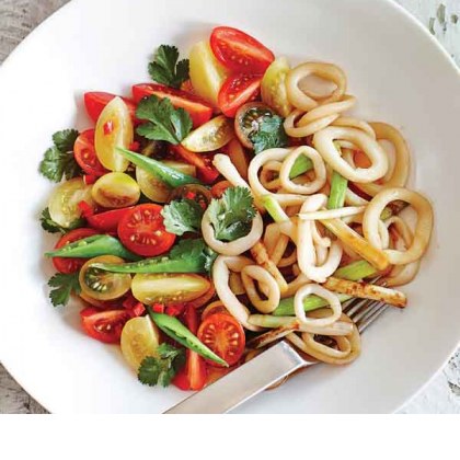 Teriyaki Calamari Stir Fry with Snow Pea Salad