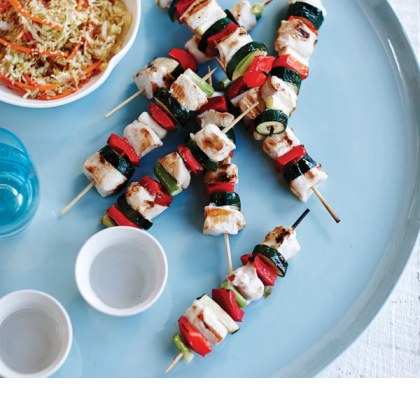 Glazed Chicken Skewers with Asian Coleslaw