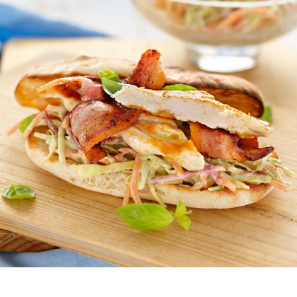 Chicken & Bacon Burger With Avocado Slaw