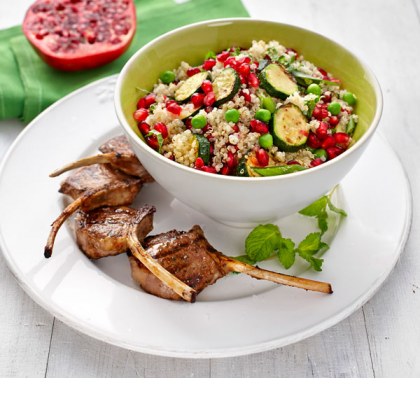 Zucchini, Pea and Quinoa Salad with Lamb Cutlets