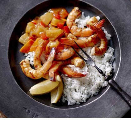 Barbecue Honey Soy Prawns with Chunky Sweet and Sour Salsa