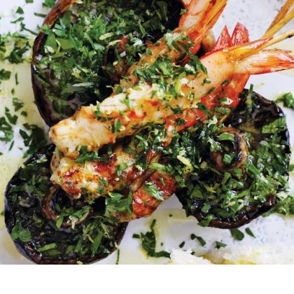 Barbecued Flat Mushrooms with Prawns