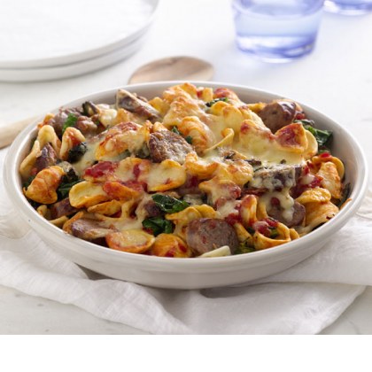 Baked Orecchiette with Italian Sausage and Tuscan Kale
