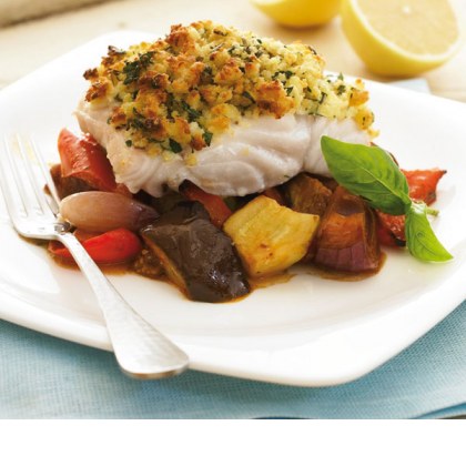 Parmesan Crusted Baked Fish with Ratatouillle