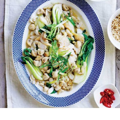 Ginger Mushrooms & Fish Stir-Fry