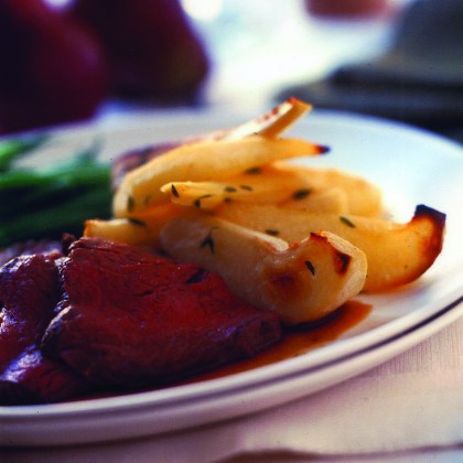 Roasted Pears and Parsnips with Beef Fillet