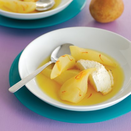 White Wine Poached Pears and Baked Ricotta