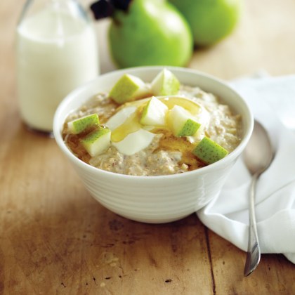 Bircher Muesli with Grated Packham's Triumph Pear, Toasted Hazelnuts and Honey
