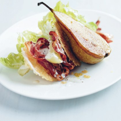 Roasted Pear and Pancetta Salad with Parmesan Wafers