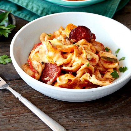 Chorizo, Cherry Tomato and Chili Orecchiette Bake