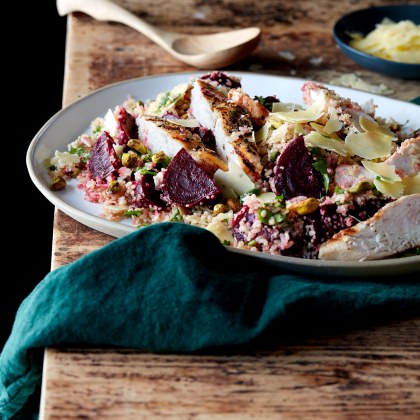 Roast Beetroot, Grilled Chicken and Grain Salad