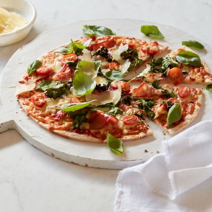 Baby Greens, Cherry Tomato and Prosciutto Pizza
