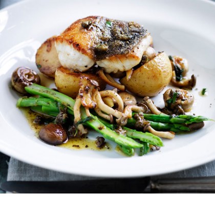 Snapper Fillets with Sauteed Mixed Mushrooms and Roasted Potatoes