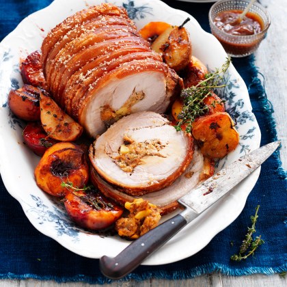 Roast Pork with Chutney Stuffing and Glazed Fruits