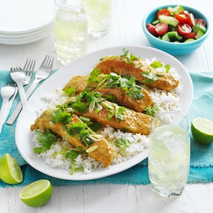 Red Curry, Coconut and Coriander Salmon