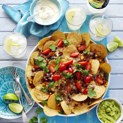 Mexican Beef, Corn and Bean Nachos