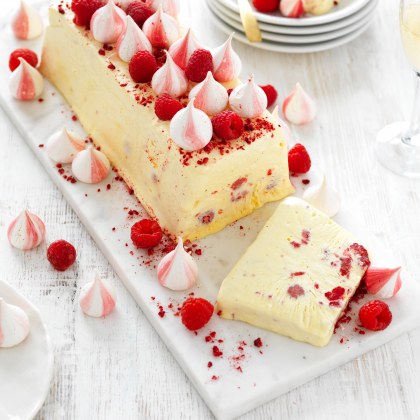 Crushed raspberry semifreddo ice cream log