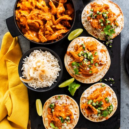 Slow Cooker Butter Chicken Naan Tacos