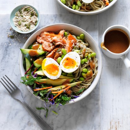 Soba Noodle Nourish Bowl with Miso Dressing and Eggs