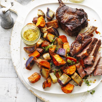 Roast Sweet Potato Medley with Rib-Eye Steak
