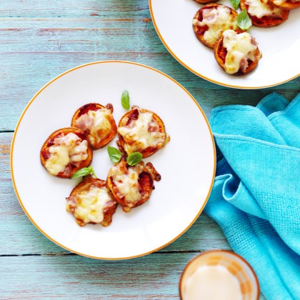 Sweet Potato, Cheese and Bacon Pizzas