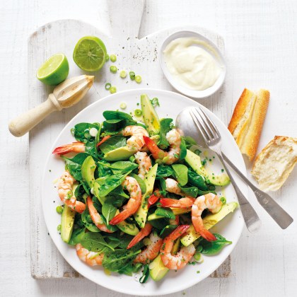 Avocado, Baby Spinach and Prawn Salad