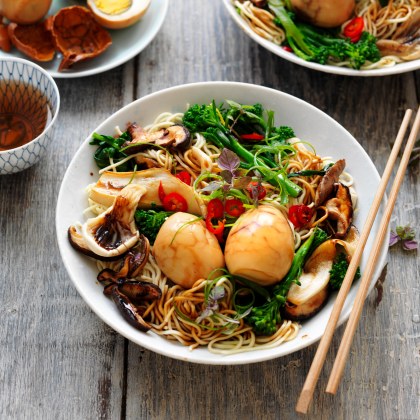 Tea eggs with Asian noodles
