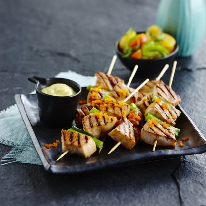 Teriyaki Swordfish Skewers with Heritage Tomato Salad