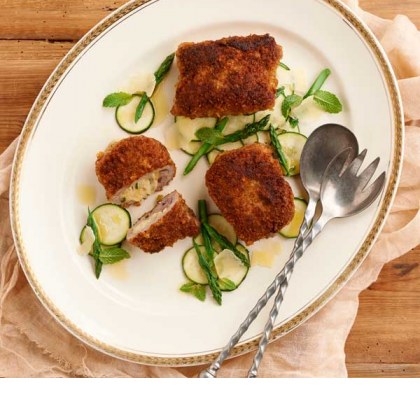 Lemon and Mozzarella Veal Pockets with Pecorino Zucchini Salad
