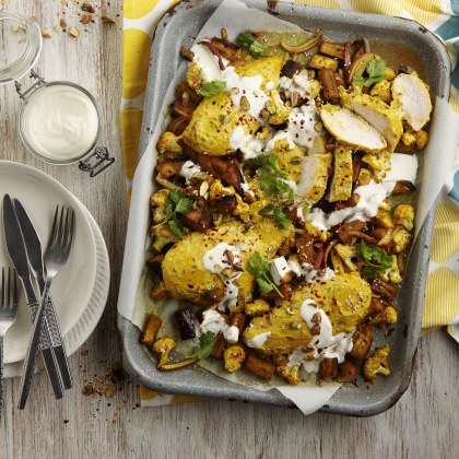 Turmeric and Yoghurt Roasted Chicken, Cauliflower and Eggplant