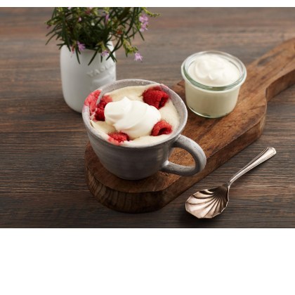 One Minute Lemon, Raspberry and Yoghurt Mug Puddings